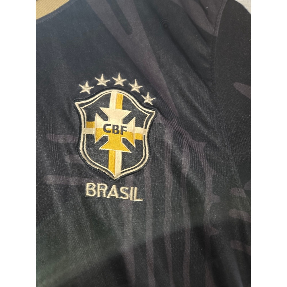Nike Brasil CBF Soccer Jersey Black Gold Cactus Print CV7891-428 Mens Medium - Picture 3 of 9